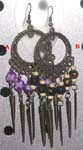 A: Circular Fish hook earring with purple pearl shape beads handing silver strips design