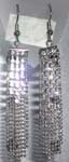 Silver fish hook earring embedded diamond cut clear cz with silver pole and beaded fringe design 