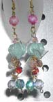 Beaded fashion fish hook earring with green ribbon ball and double glass beads holding end design