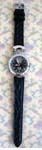 Time piece factory distribution exporter supplies Casual wear black imitation leather watch band with silver plated frame around clock face