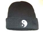 Wholesale hat supply imports store Cool black woven winter cap with yin-yang design from China