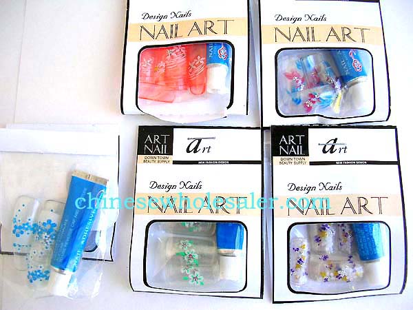 Buy wholesale from China manicure nail production company importing internationally. Small individual package of acrylic nail tips with around 6 to 8 different designs 
 
   