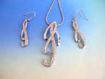 Cz crystal jewelry set supplied at wholesale price from online gift store. Music treble clef jewelry set includes an exquisite snake chain necklace with fish hook earring and clear cz inlaid