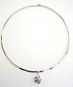 Fashion cuff necklace with pendant and a purple cz flower and macasites inlaid