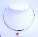 Fashion cuff necklace with pendant and an orange cz motif 6 leafs flower design