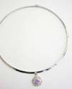 Fashion elegant cuff necklace with pendant motif round shape and macasites inlaid clawing a purple cz in the center