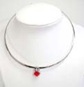 Fashion silver cuff necklace motif double diamond shape pendant, the top one with triple cz inlaid and the bottom one with a red cz inlaid