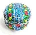 Enamel jewelry box motif yellow and red flower in triple section with enamel in blue color