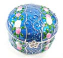 Enamel jewelry box motif pink and white flower in triple section with enamel in blue color