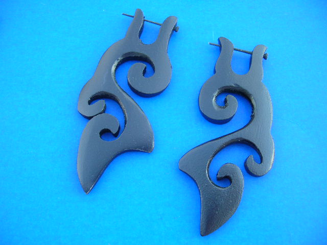 Double spiral designed organic wood earrings - Indonesian accessory store