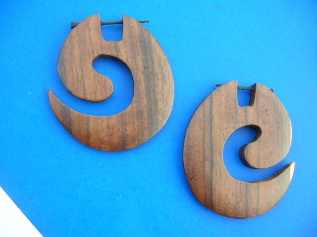 Handcrafted bali wear outlet. Thick organic wood spiral earrings with post