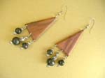 Express jewelry retailer supplier exports Ladies high quality crafted wood earrings in triangle design with silver and black bead