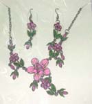 Jewelry product wholesale catalog supplies China made enamel floral design necklace and earrings set with cz crystals 