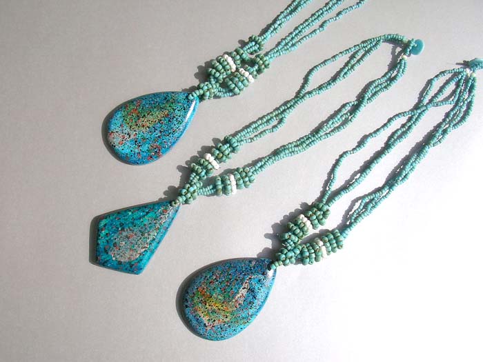 Necklaces wholesale outlet store, Aqua bead necklace holding trendy bali carved beauty stone pendant 