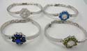 Fashion flower bangle with big round clear or dark blue cz stone set in middle and few small round cz around it