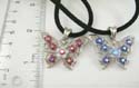 Fashion assorted color enamel butterfly pendant necklace with iridescent cz crystal embedded. Black thick cord string and lobster clasp. Assorted color randomly pick