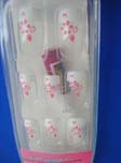Acrylic nail treatment supplies distributed from international importing dealer. Artificial nails art kit with pink Sakura flower design, included 12 nature nails, one glue and application on back 