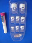 Online China import manicure gift set supplier. Artificial finger nails art kit with white heart design, included 12 nature nails