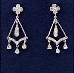 Shop online for wholesale cz jewelry fashion supplier. Trianular shaped earings with clear cz stone hanging in center and three cz stones dangling bellow.