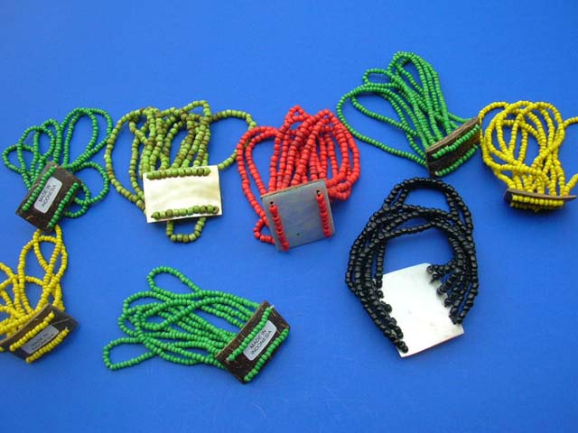 Fashion wear factory, Rectangular emblem on multi strings beaded bracelet