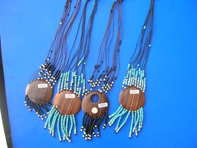 Necklace shopping wholesale - Balinese wooden emblem pendant with multi string beaded necklace
