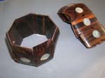 Trendy wear accessory warehouse importer, Handcrafted wooden bracelet with seashell decor in each panel 