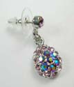 Fashion earring with post back with multi mini purple cz and iridescent crystal stones embedded 
